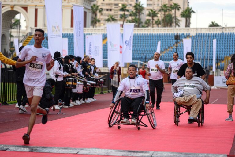 Wheelchair participants racing in the Zayed Charity Marathon Egypt 2022